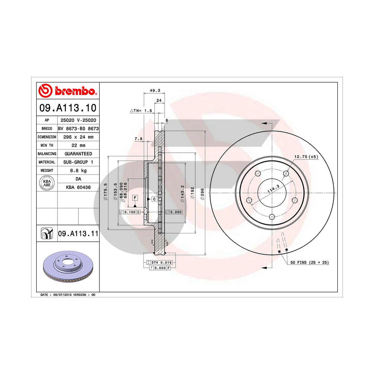BREMBO จานเบรคหน้า TEANA J31 2.3 ปี04-08 |296MM. 6รู