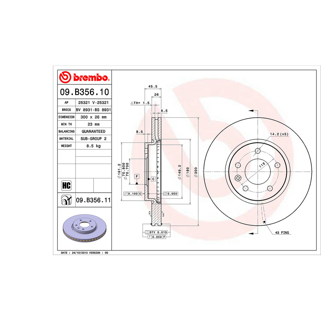 BREMBO จานเบรคหน้า CRUZE 2.0L ปี10 | 300 MM. 5รู