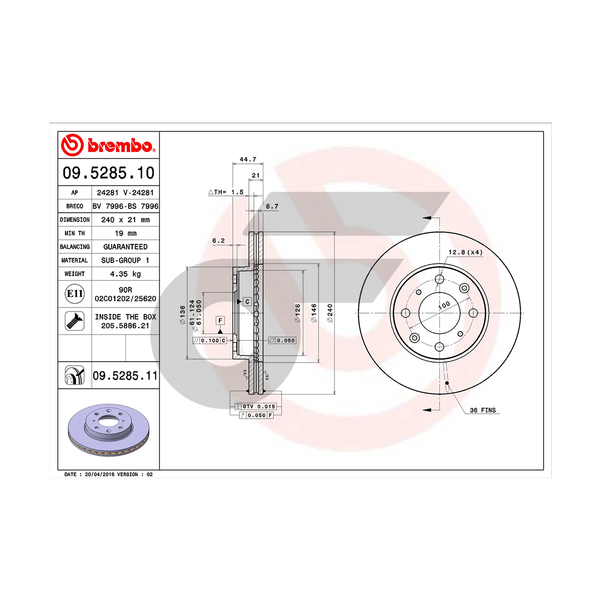 BREMBO จานเบรคหน้า BRIO ปี11, CIVIC EG | 240 MM. 4รู
