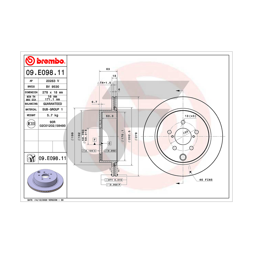 BREMBO จานเบรคหลัง FORESTER XT SJ (2.0T) ปี13-ON | 278 MM. 5รู