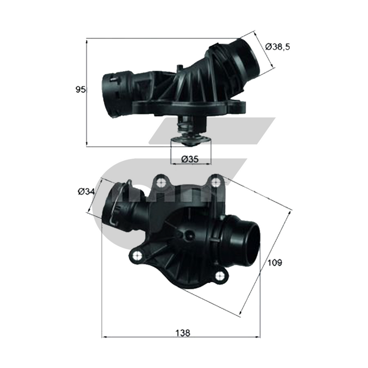 MAHLE Water valve + jacket BMW MINI M47 M57 N47 Diesel / 3 (E46 E90) 5 (E60) 7 (E65 E66) X (E83 E70) | 105 degrees