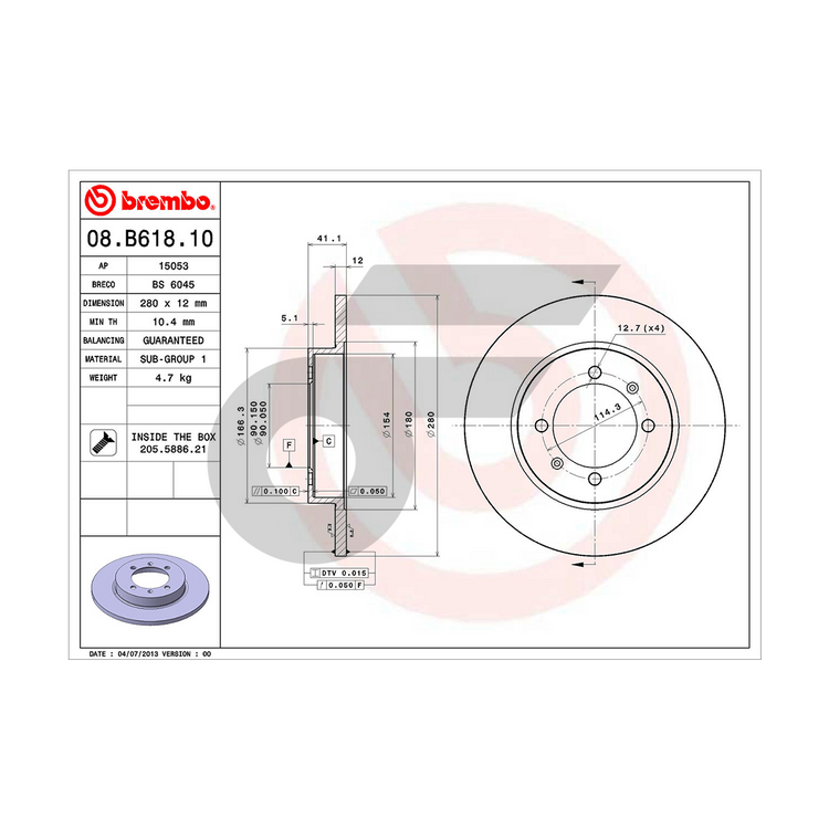 BREMBO จานเบรคหลัง GEN2, PERSONA, NEO ปี08-ON | 280 MM. 4รู