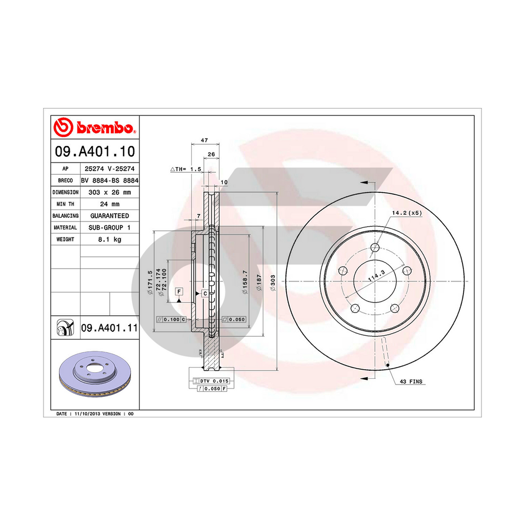 BREMBO จานเบรคหน้า ESCAPE ปี01 TRIBUTE ปี06 | 303 MM. 5รู