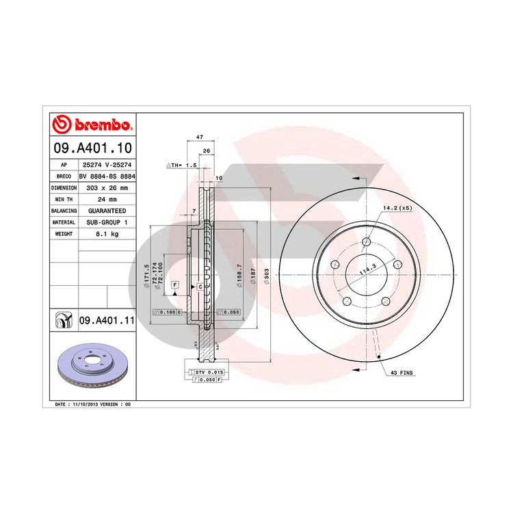 BREMBO จานเบรคหน้า ESCAPE ปี01 TRIBUTE ปี06 | 303 MM. 5รู