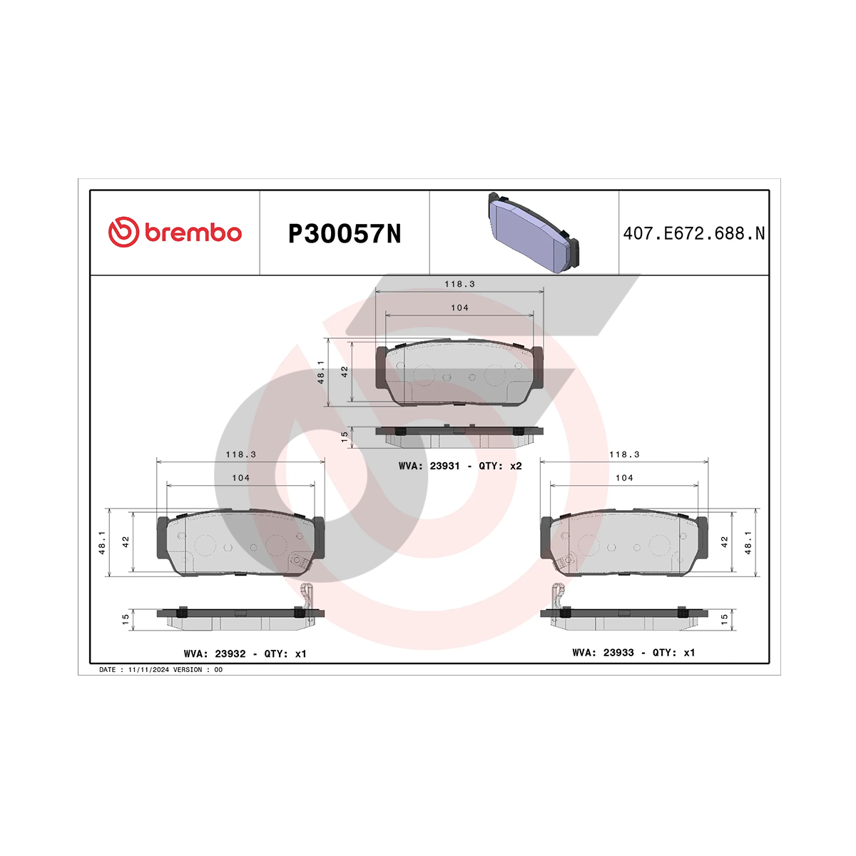 BREMBO ผ้าเบรคหลัง STAVIC 2.0 2.7 3.2 ปี05-ON