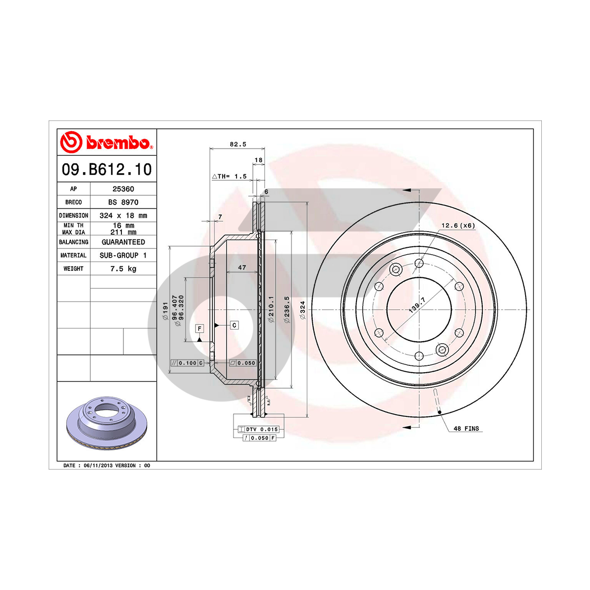 BREMBO จานเบรคหลัง H1 2.5 CRDI ปี08-ON |324MM. 5รู