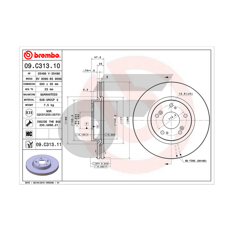 BREMBO จานเบรคหน้า ACCORD G10 ปี19-ON | 293 MM. 5รู