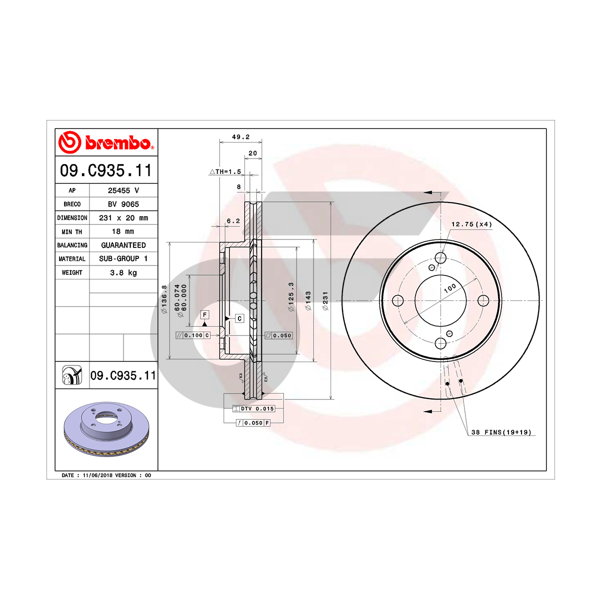 BREMBO จานเบรคหน้า CELERIO 1.0 ปี13-> ปี13-ON |231MM. 4รู