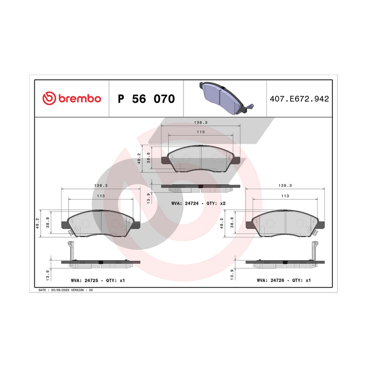 BREMBO ผ้าเบรคหน้า MARCH K13 ECO, ALMERA ECO ปี10-ON, NOTE ปี17-ON, TIIDA ปี06-ON