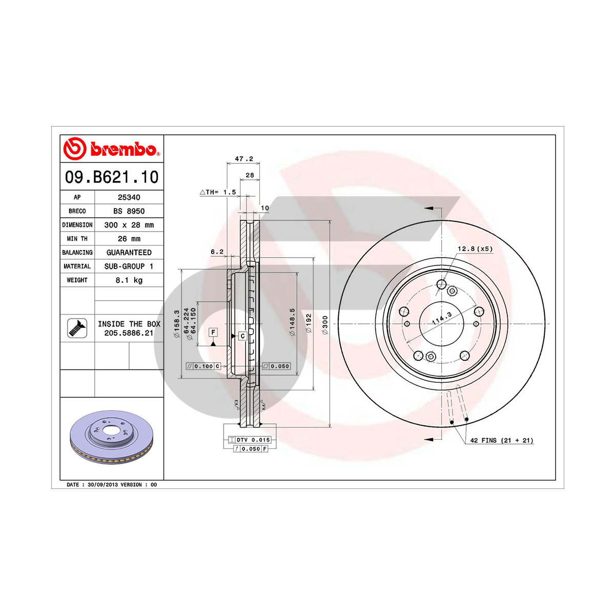 BREMBO จานเบรคหน้า ACCORD GEN8 2.0 2.4 ปี08-12 |300MM. 6รู