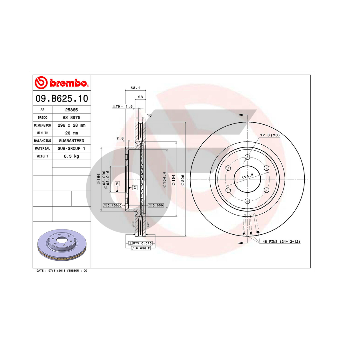 BREMBO จานเบรคหน้า NAVARA D40 6-SPEED 2WD 4WD ปี07-12, NAVARA D23 NP300 2WD ปี13-ON |296MM. 4รู
