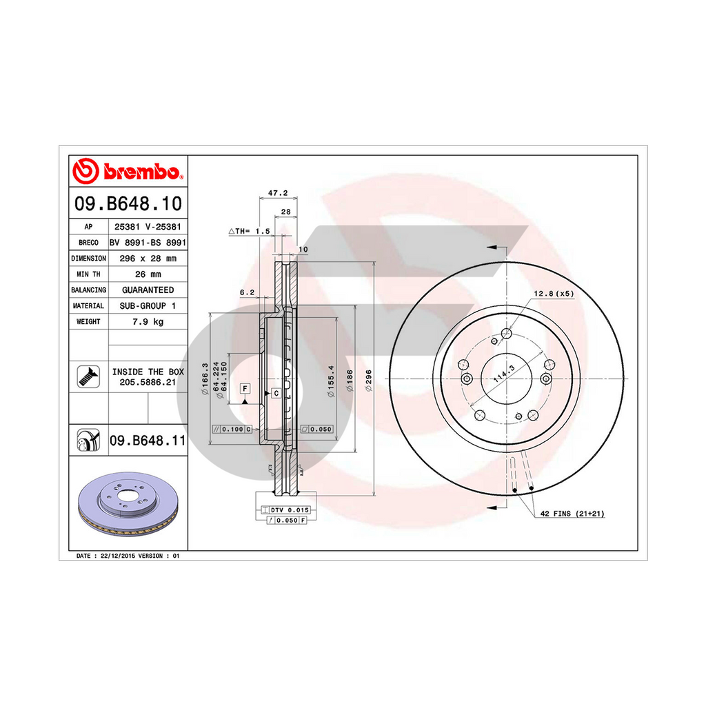 BREMBO จานเบรคหน้า CRV GEN3 (2.0 2.4), GEN4 (2.0 2.4) ปี07-11, 12-16 | 296 MM. 5รู