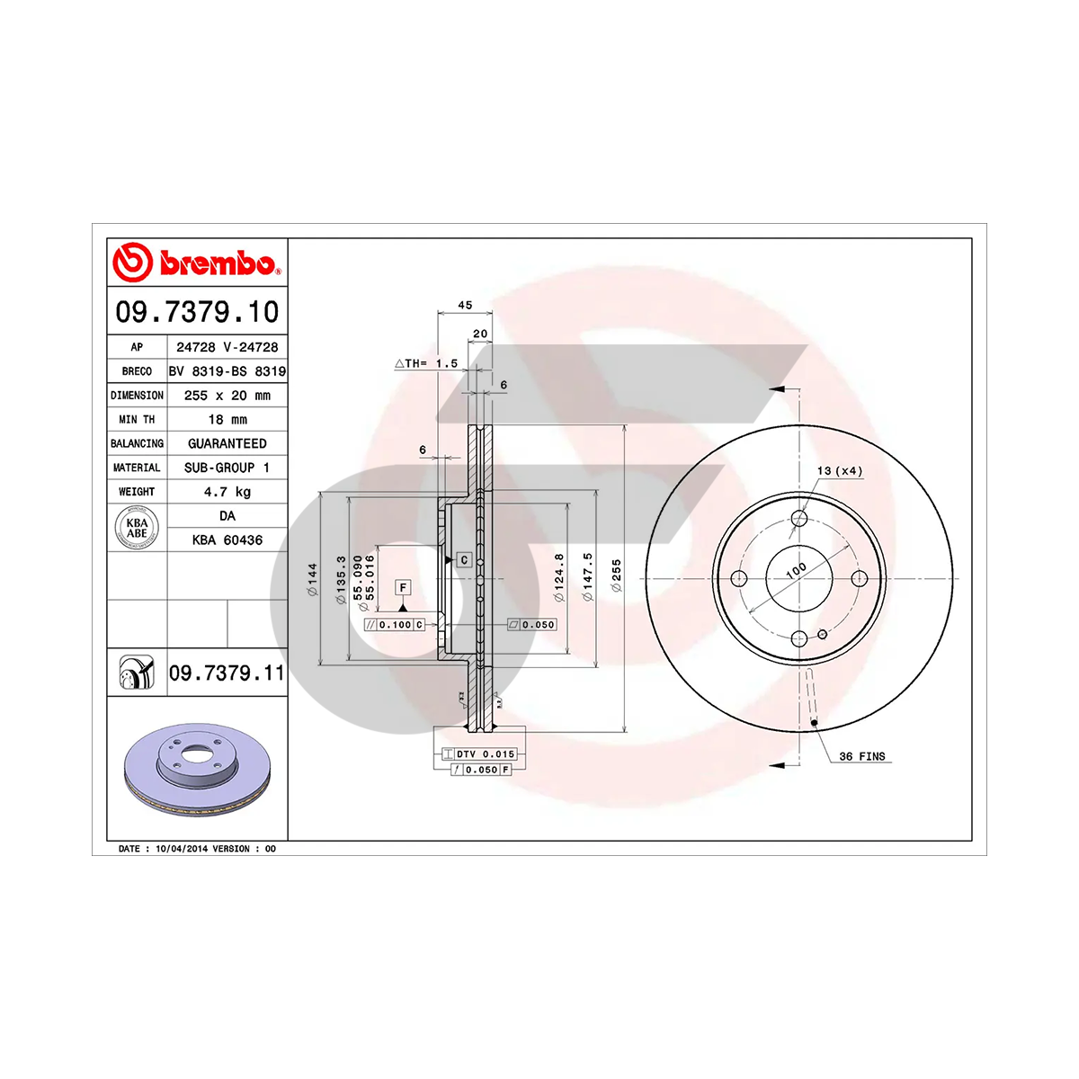 BREMBO จานเบรคหน้า MX-5 NA ปี89-98, NB | 255 MM. 4รู
