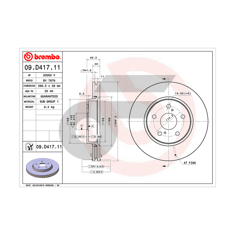 BREMBO จานเบรคหน้า CHR (1.8) ปี16-ON | 298.5 MM. 5รู