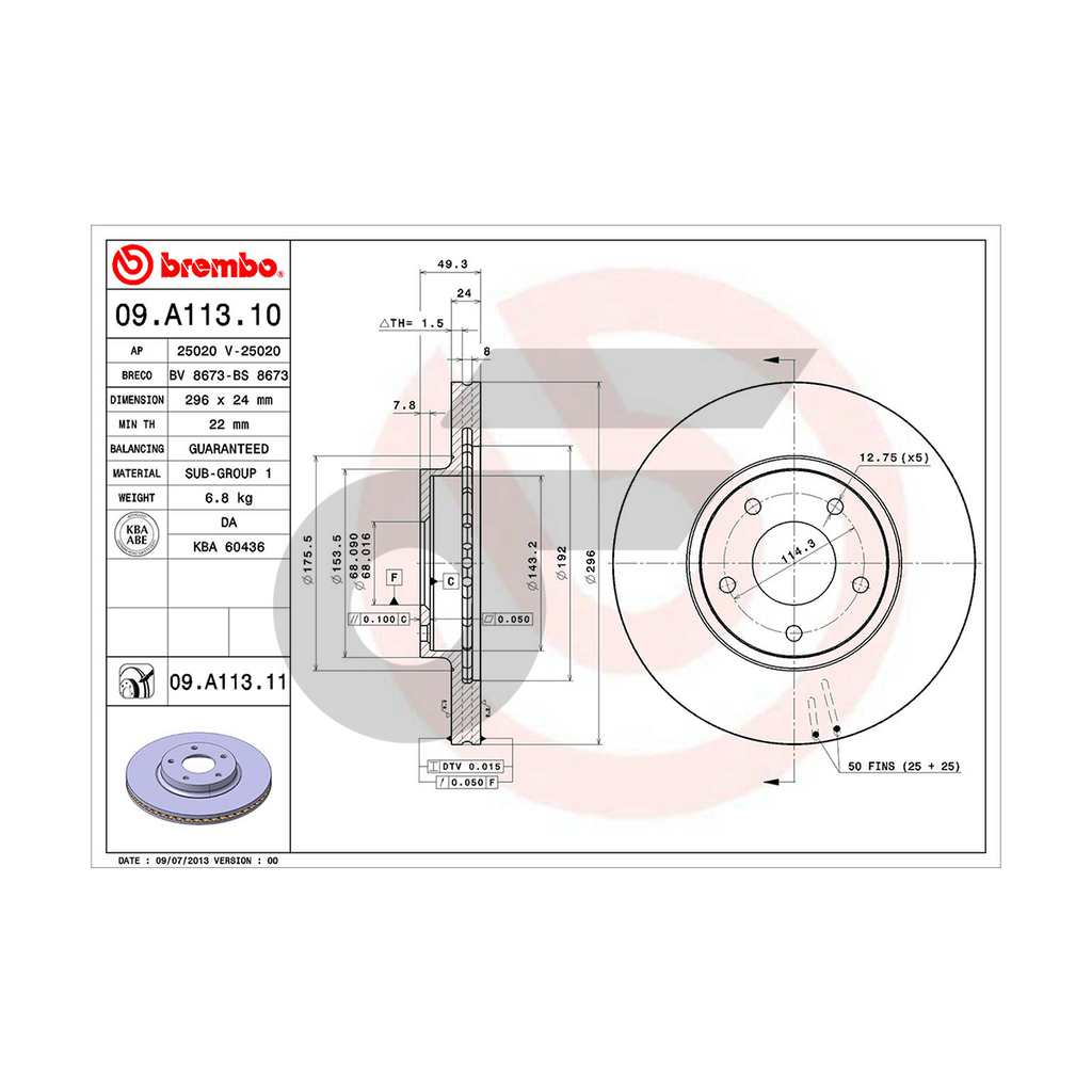 BREMBO จานเบรคหน้า TEANA J31 ปี04-08 | 296 MM. 5รู