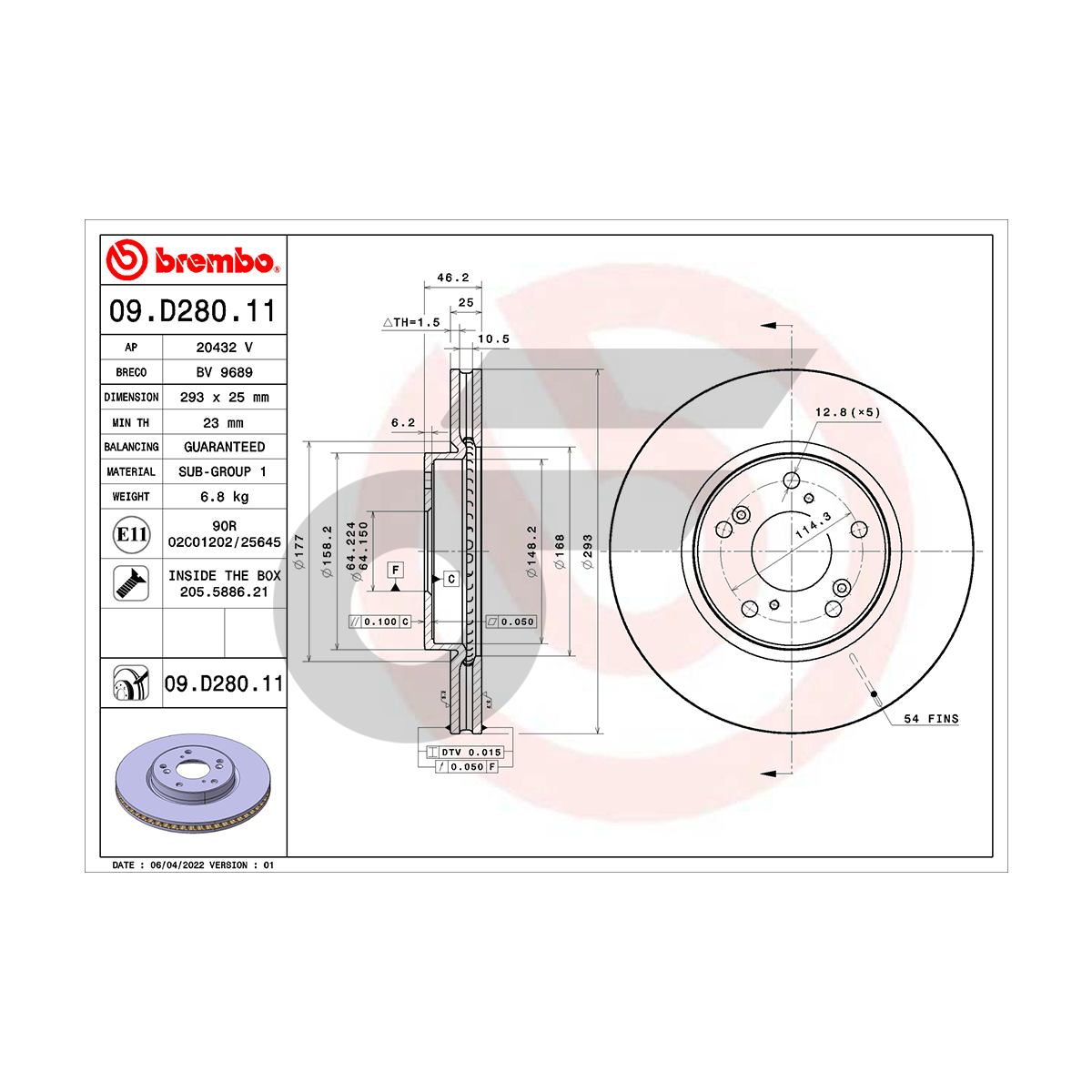 BREMBO จานเบรคหน้า ACCORD HYBRID G9 ปี14 ปี14-ON |293MM. 5รู