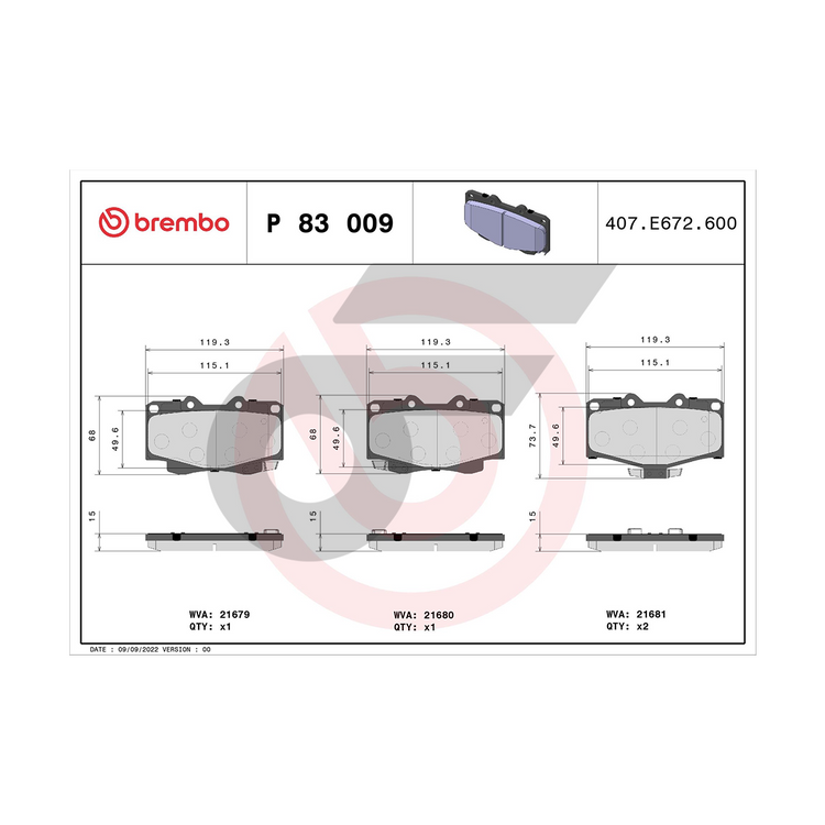 BREMBO ผ้าเบรคหน้า MIGHTY-X 4WD ปี90-98, MIGHTY-X PLUS, TIGER 4WD ปี99-04, SPORTRIDER, LAND PRADO