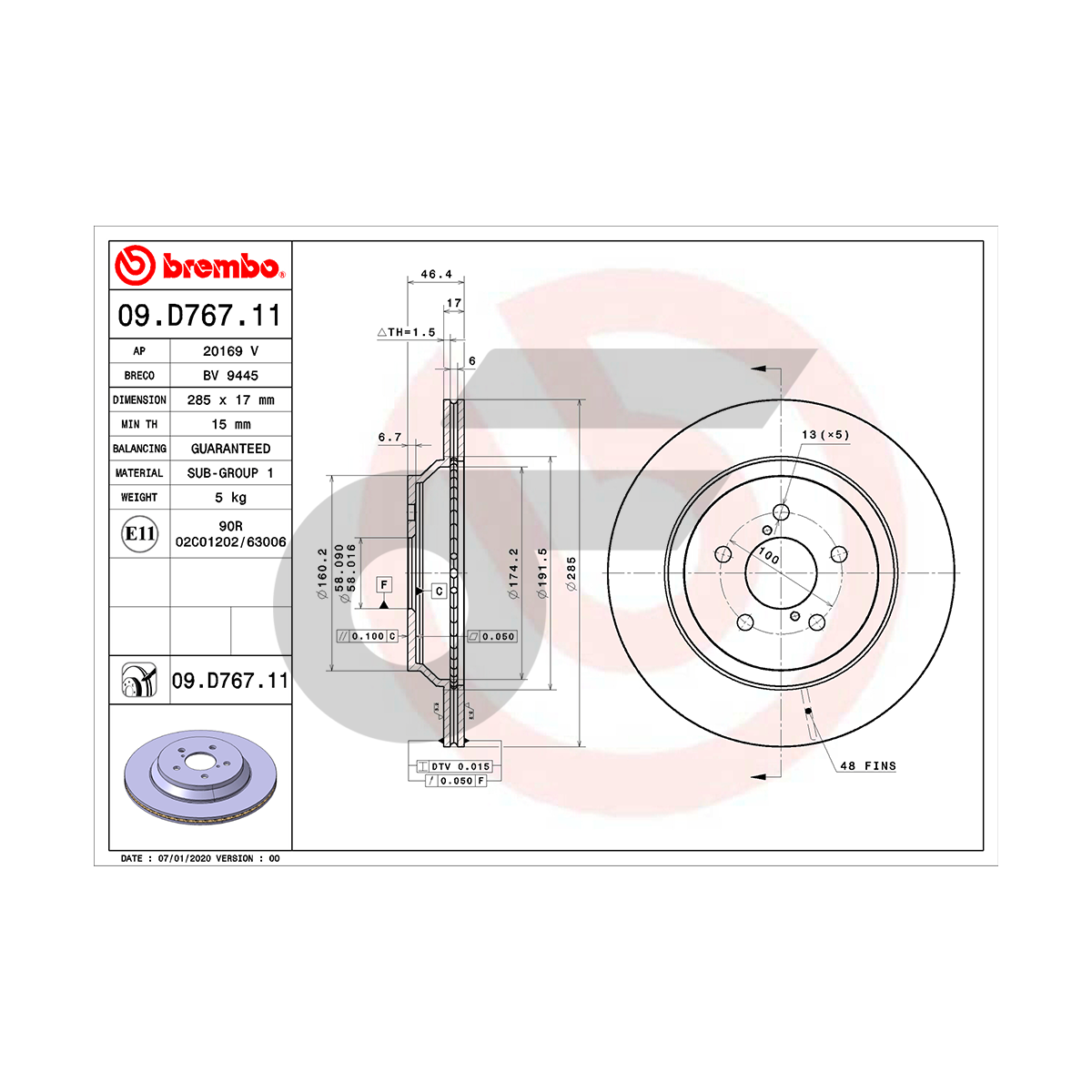 BREMBO จานเบรคหลัง IMPREZA 2.0I AWD GT, GK ปี17-ON, XV 2.0I AWD GT ปี17 ปี17-ON |285MM. 4รู