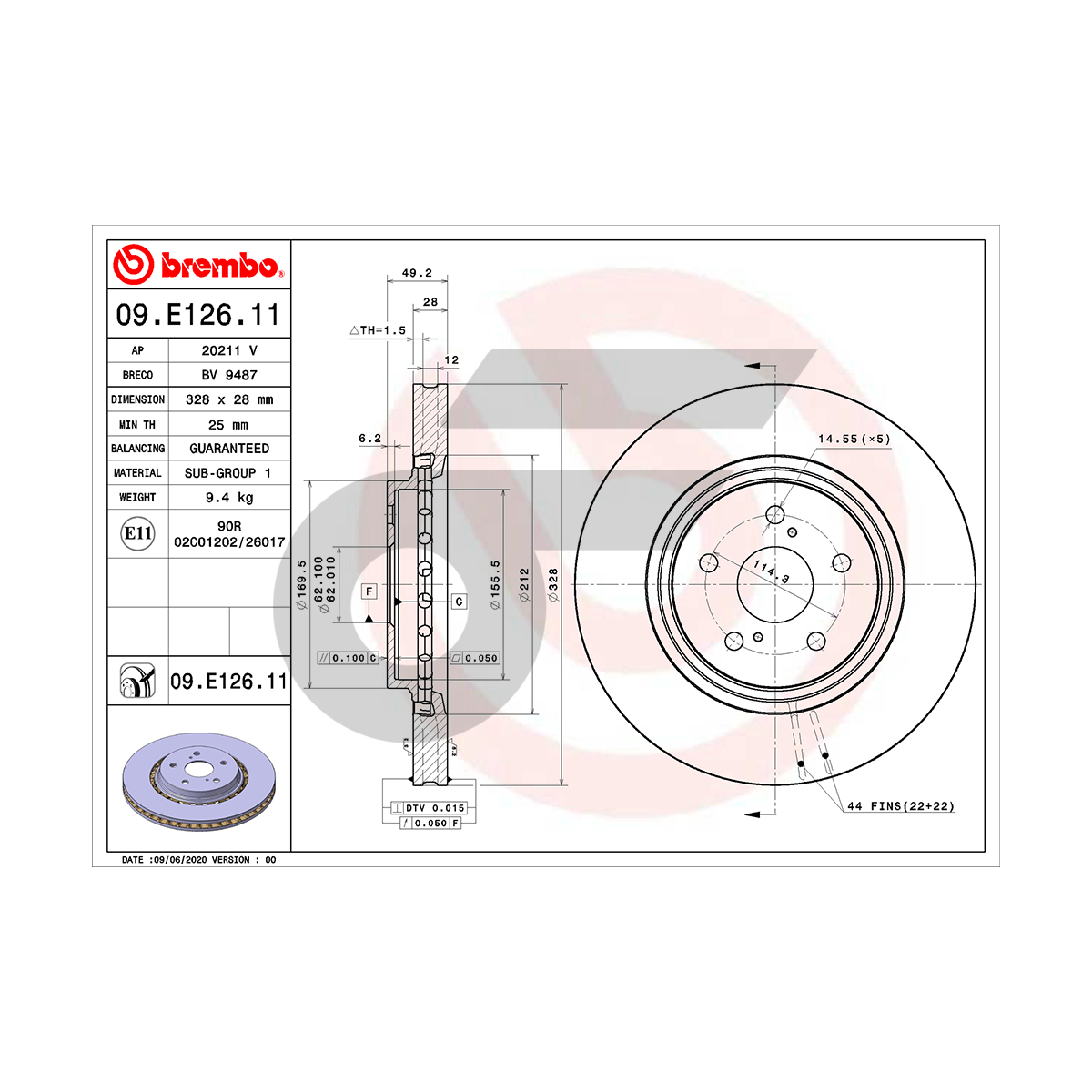 BREMBO จานเบรคหน้า RX 200T ปี15, ES 300H ปี18 |328MM. 6รู