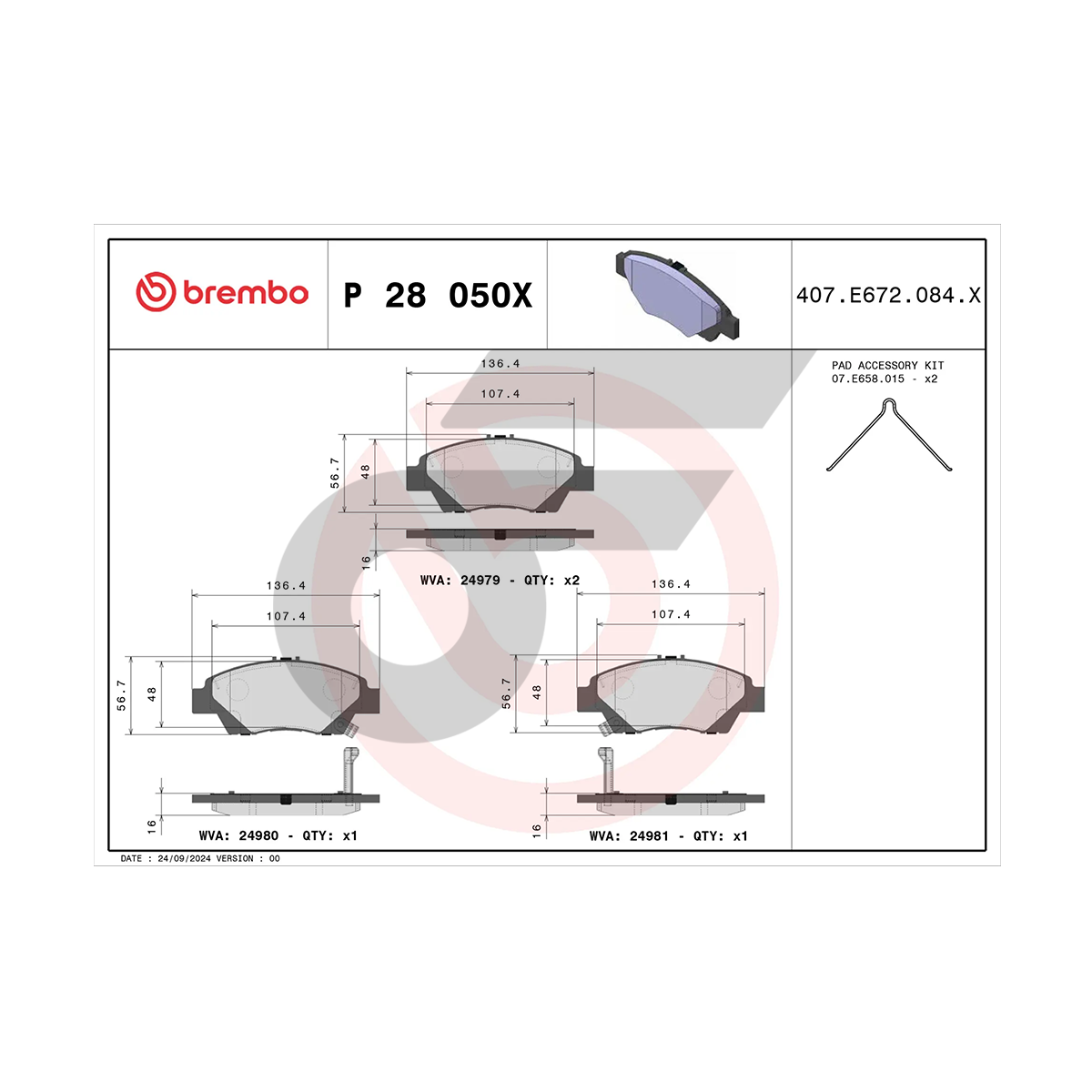 BREMBO ผ้าเบรคหน้า CITY GM (CNG), (1.5 VTEC ปี15-18) ปี10-18, NEW CITY 1.0 TURBO ปี20-ON, JAZZ GK (1.5 VTEC) ปี14-ON, MOBILIO (1.5) ปี14-ON