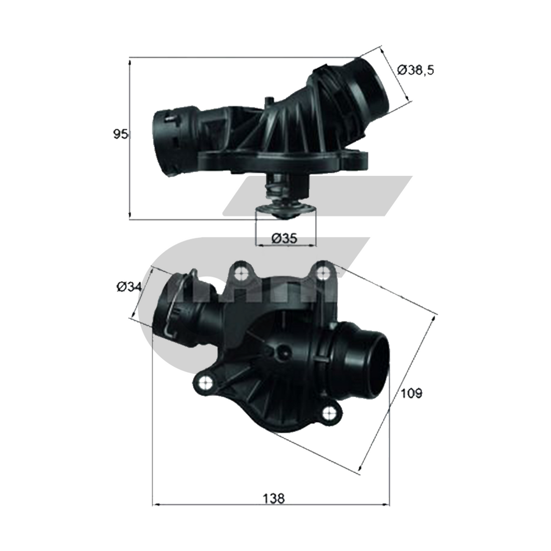 MAHLE วาล์วน้ำ+เสื้อ BMW MINI M47 M57 N47 ดีเซล / 3 (E46 E90) 5 (E60) 7 (E65 E66) X (E83 E70) | 105องศา