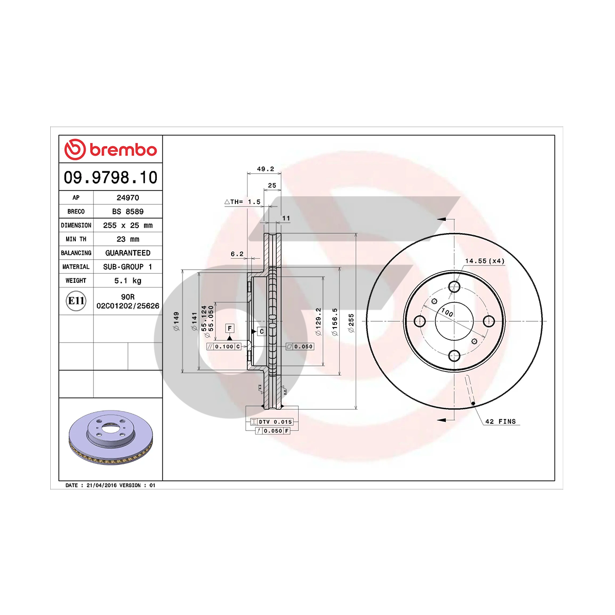 BREMBO จานเบรคหน้า ALTIS VVTI ปี01 | 255 MM. 4รู