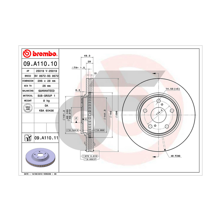 BREMBO จานเบรคหน้า HARRIER ปี98, CAMRY ACV30 | 296 MM. 5รู