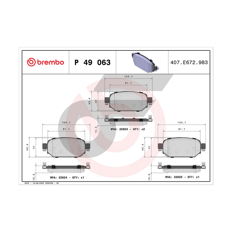 BREMBO ผ้าเบรคหลัง MAZDA 3  SKYACTIV BM BN (2.0) ปี17-ON, CX-3 ปี20 ปี20-ON