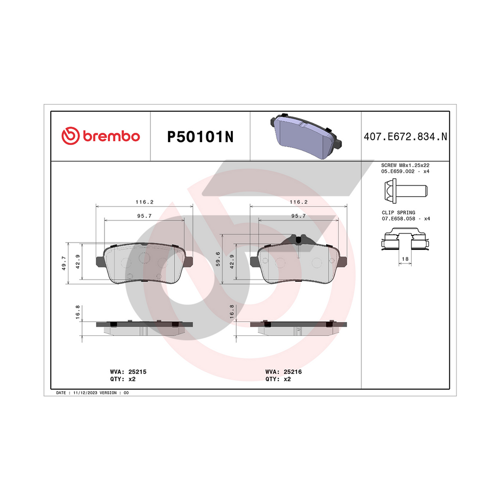 BREMBO ผ้าเบรคหลัง MG GS (1.5T 2.0T) ปี15, MG HS (1.5T PHEV) ปี20 ปี  '15-ON   '19-ON