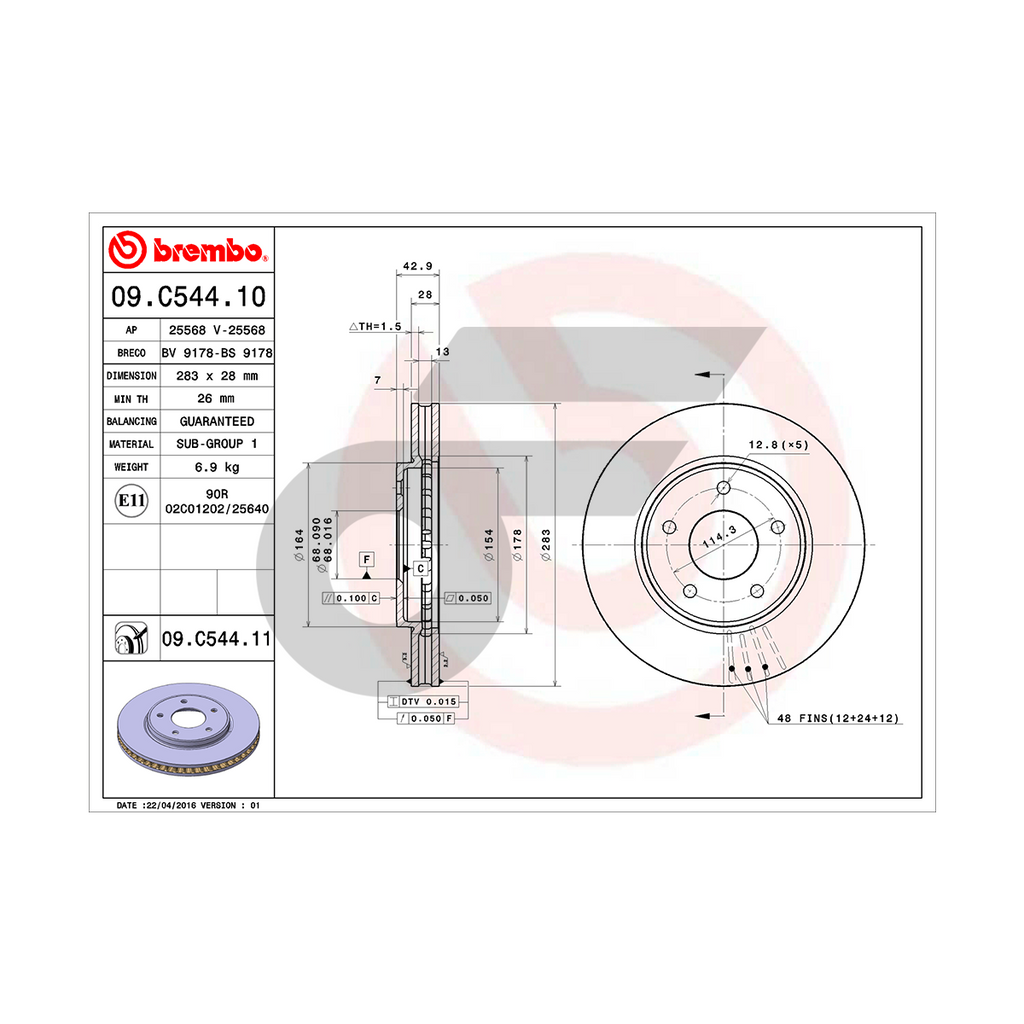 BREMBO จานเบรคหน้า LEAF ZE1 ปี19 ปี19-ON | 283 MM. 5รู