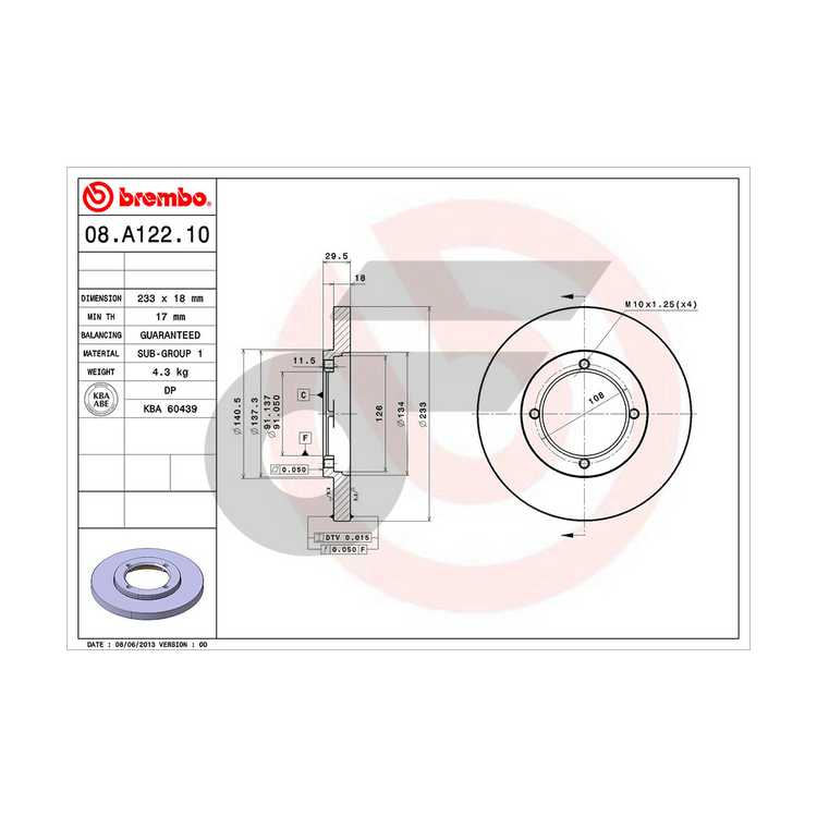 BREMBO จานเบรคหน้า AVANZA 1.3L 1.5L ปี04-15 | 233 MM. 4รู