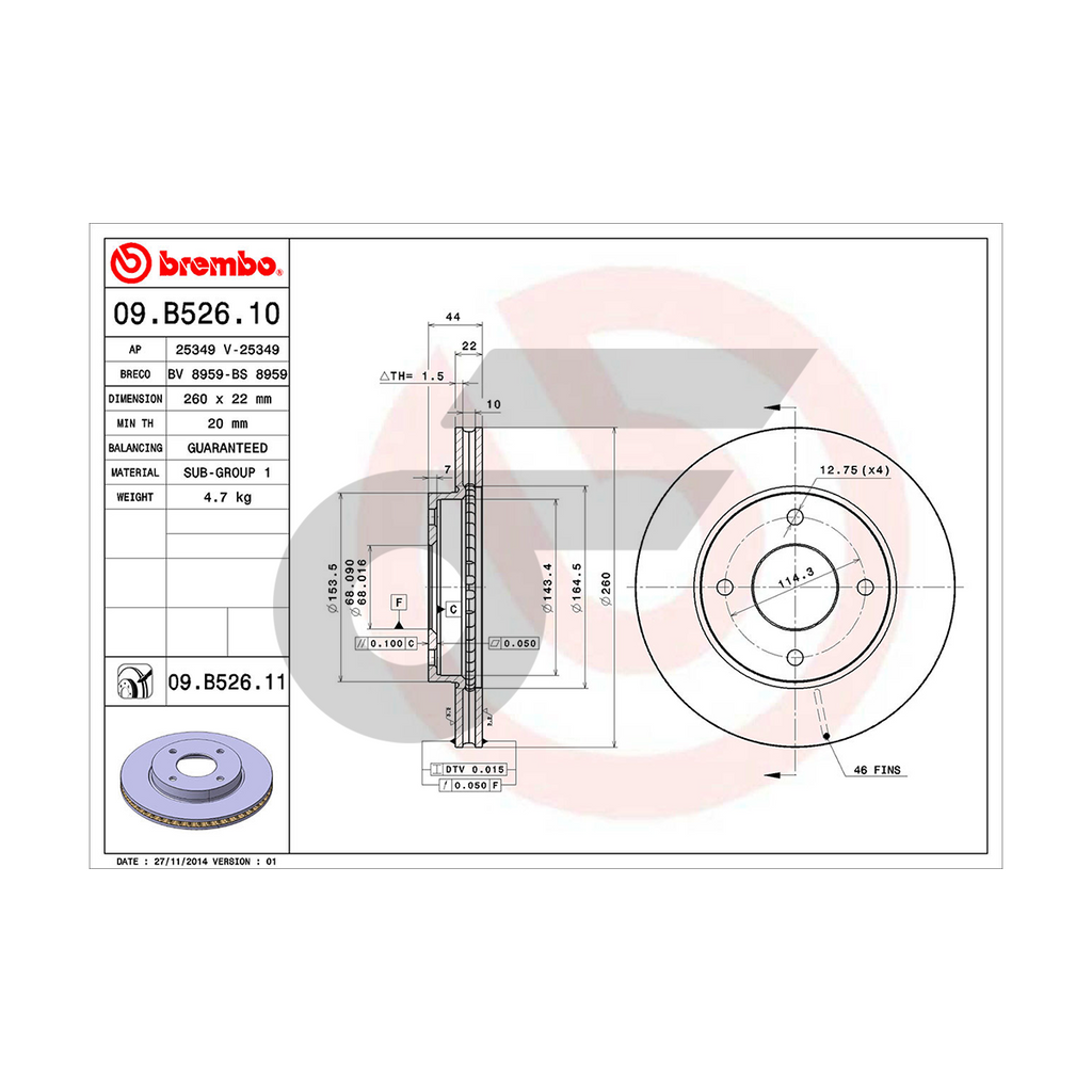 BREMBO จานเบรคหน้า TIIDA ปี06 | 260 MM. 4รู