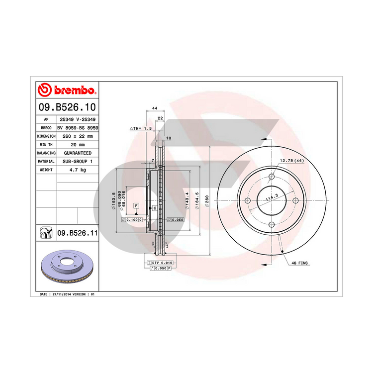 BREMBO จานเบรคหน้า TIIDA ปี06 | 260 MM. 4รู