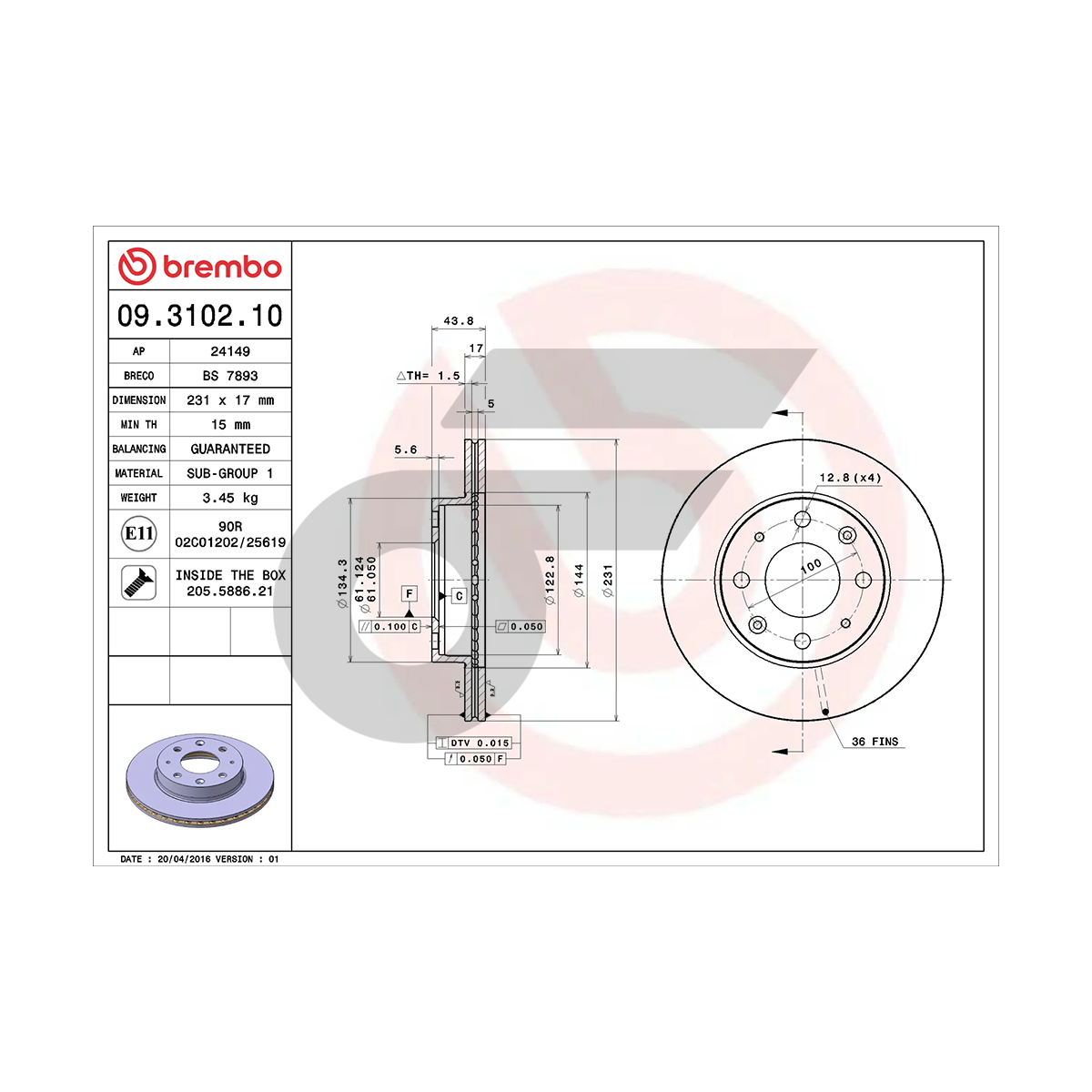 BREMBO จานเบรคหน้า CIVIC EF EG ปี91, CITY TYPE-Z | 231 MM. 4รู