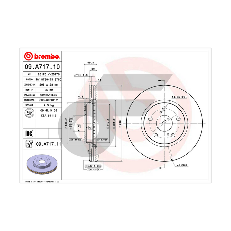 BREMBO จานเบรคหน้า IS250 ปี05-13, 250 300H ปี13 | 296 MM. 5รู