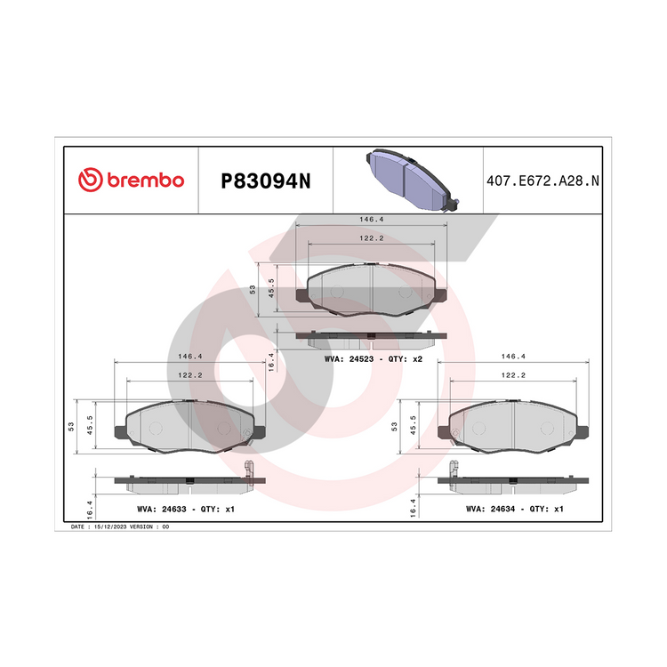 BREMBO ผ้าเบรคหน้า INNOVA (2.0 2.7) ปี04-12, '12-15