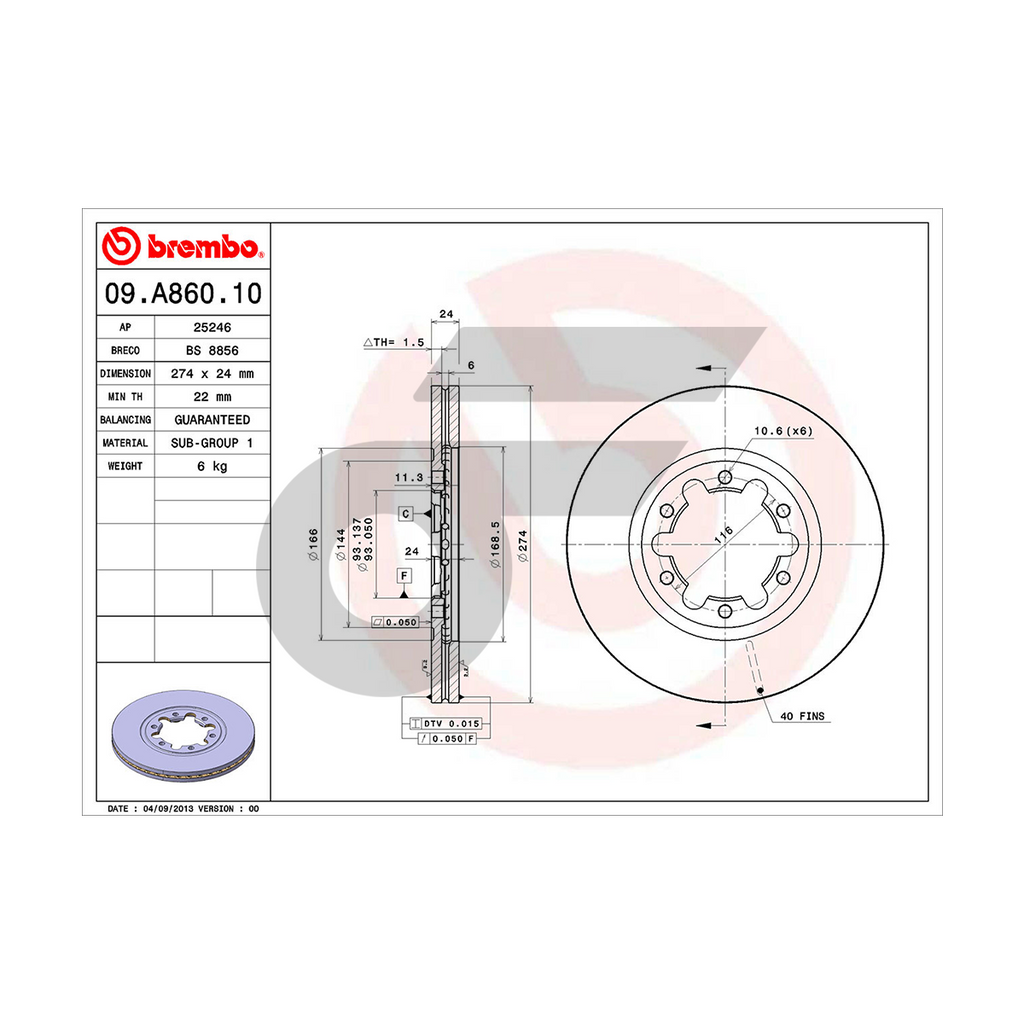 BREMBO จานเบรคหน้า FIGHTER 4WD ปี98 | 274 MM. 6รู