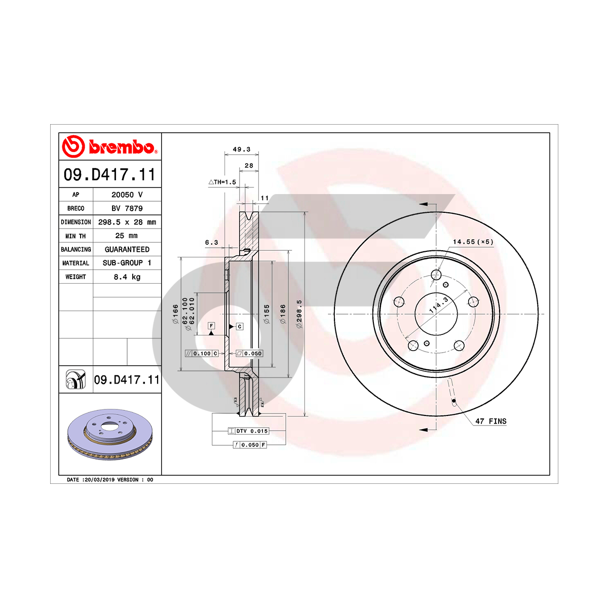 BREMBO จานเบรคหน้า CHR 1.8 ปี16-ON |298.5MM. 5รู