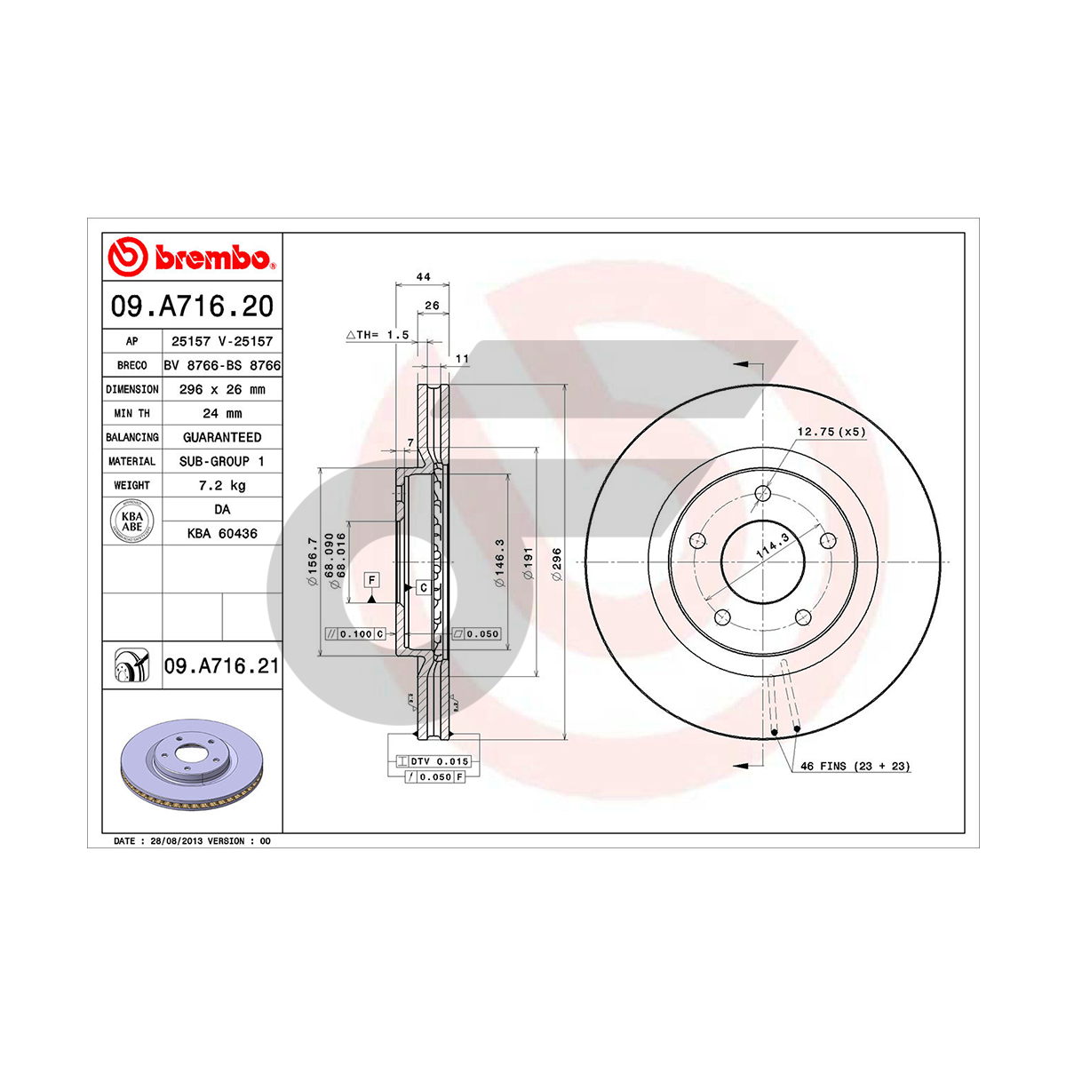 BREMBO จานเบรคหน้า X-TRAIL T31 ปี05-ON |296MM. 5รู