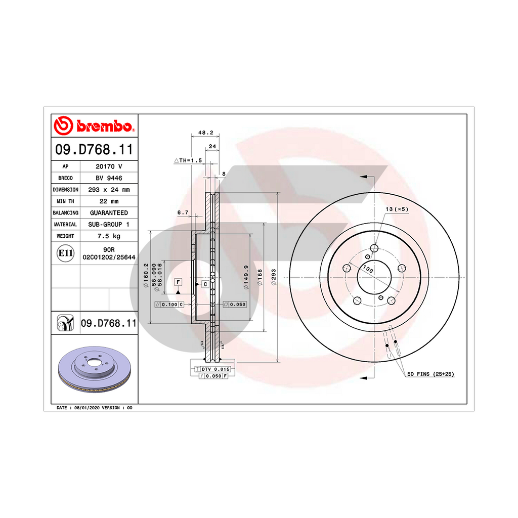 BREMBO จานเบรคหน้า IMPREZA , XV 2.0I AWD (GT, GK) ปี17-ON | 293 MM. 5รู