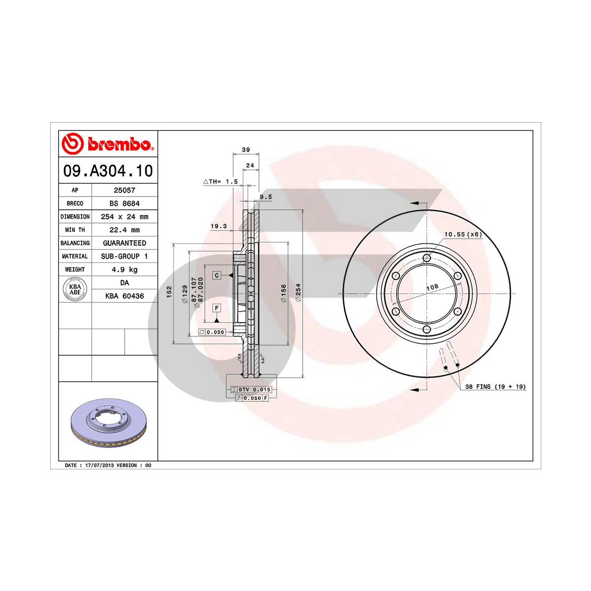 BREMBO จานเบรคหน้า TRITON 2WD ปี05-14, TRITON 2WD 2.4 ปี15-ON |270MM. 5รู