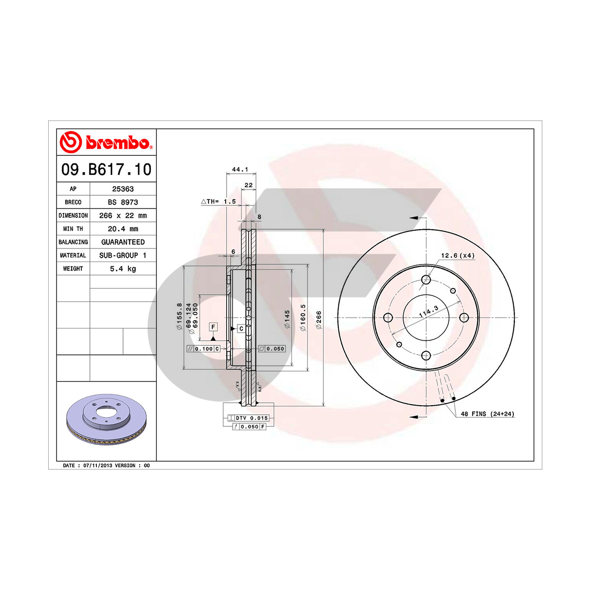 BREMBO จานเบรคหน้า GEN2, PERSONA, NEO ปี08-ON |266MM. 6รู