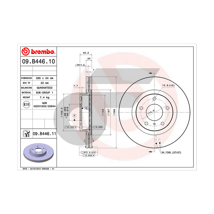 BREMBO จานเบรคหน้า TEANA J32 ปี09-12, 350Z (Z33) | 296 MM. 5รู