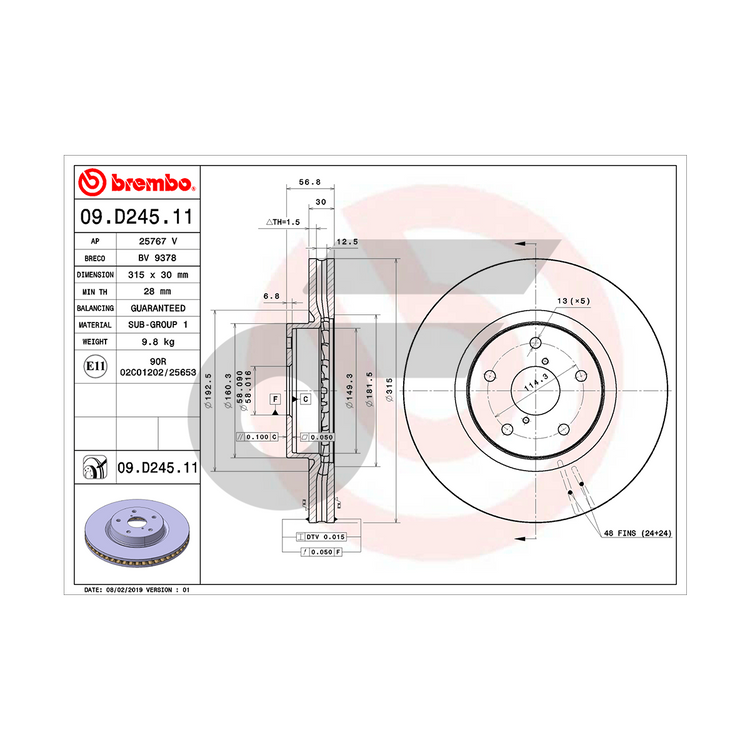 BREMBO จานเบรคหน้า LEVORG 1.6LT,WRX VAG ปี15,OUTBACK (BS) ปี14 | 315 MM. 5รู