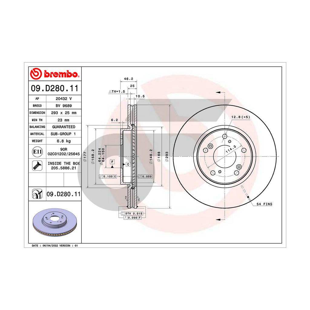 BREMBO จานเบรคหน้า ACCORD HYBRID G9 ปี14-ON | 293 MM. 5รู