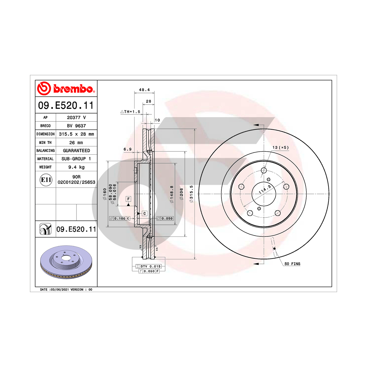 BREMBO จานเบรคหน้า FORRESTER SK ปี18-ON |315.5MM. 5รู