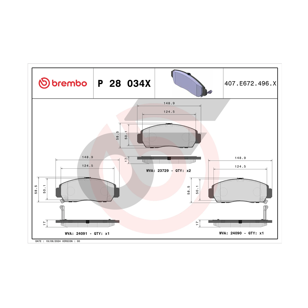 BREMBO ผ้าเบรคหน้า CIVIC FD (2.0 VTEC), FB (1.8 2.0 VTEC) ปี06-15, ACCORD GEN7 (2.0 2.4 3.0) ปี03-07 ,GEN8 (2.4 3.0) ปี08-12, BRV ปี16-ON, STREAM (2.0) ปี02-07, STEPWAGON (2.0) ปี09-14