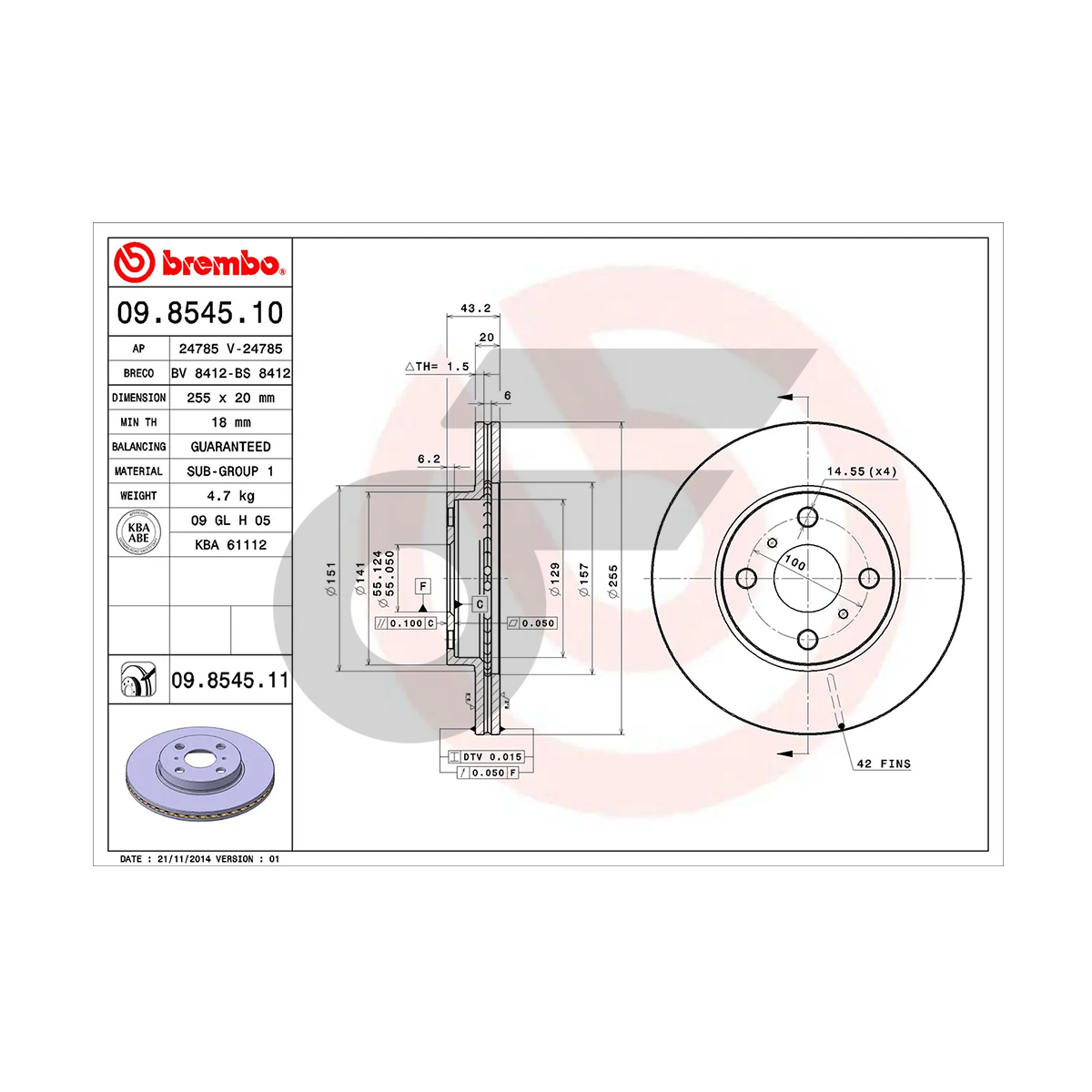 BREMBO จานเบรคหน้า VIOS ปี02 | 255 MM. 4รู