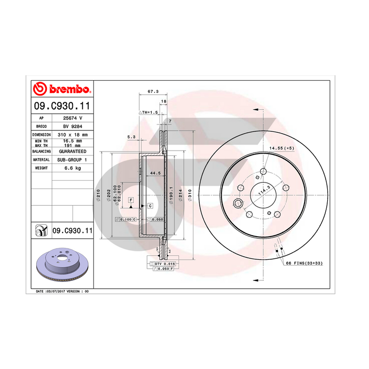 BREMBO จานเบรคหลัง GS300 ปี05, GS250 ปี12-ON | 310 MM. 5รู