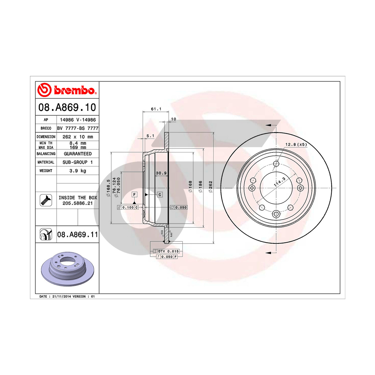 BREMBO จานเบรคหลัง TUCSON 2.0 2WD ปี10 ปี10, KIA SPORTAGE III SL 1.6 GDI |262MM. 4รู
